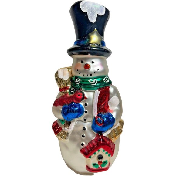 Kurt Adler Other - Kurt Adler Snowman Victorian Christmas Blown Glass Hat Bird Broom Glitter 12"T
